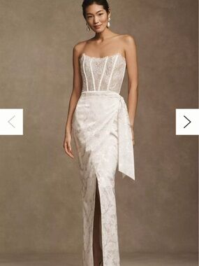 Anthropologie Strapless Lace Bridal Gown in White